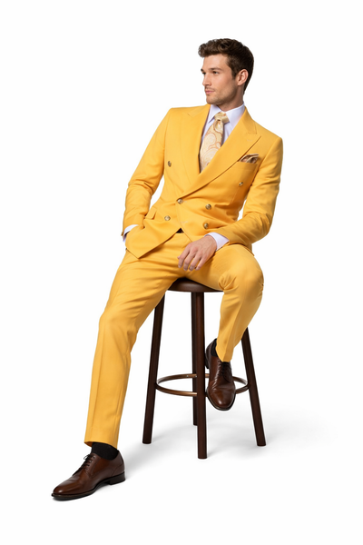 Marigold Monarch Double-Breasted Luxury Suit in Mustard Gold by Rossiman