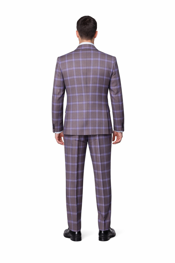 Metro purple Check Double-Breasted Suit