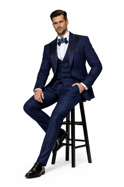 Midnight Bloom Navy Floral 3-Piece Couture Suit by Rossiman