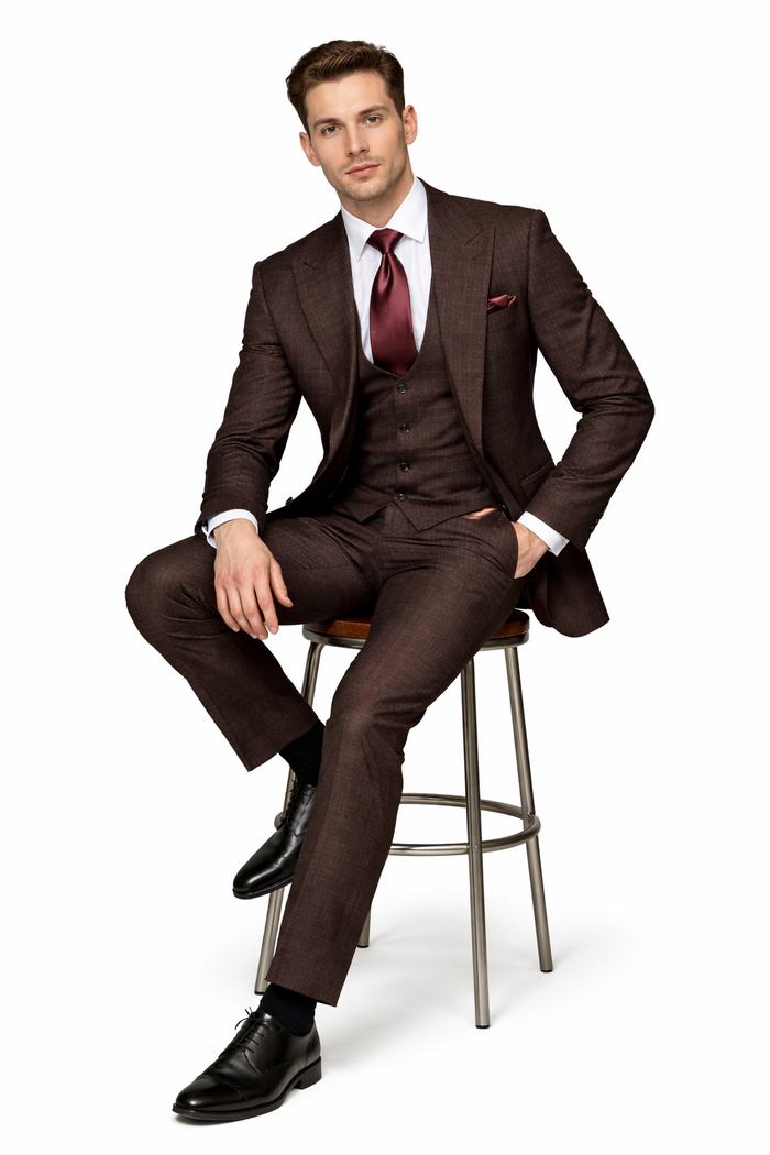 Mocha Reserve 3-Piece Tailored Suit with Satin Chestnut Accents