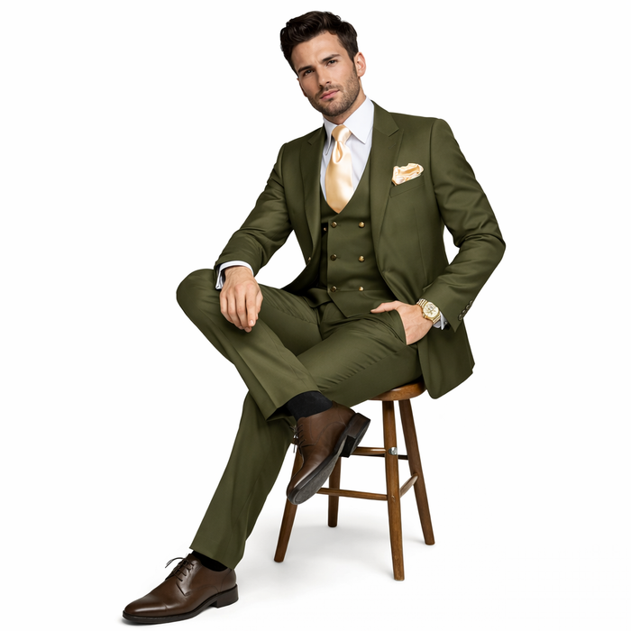 Olive Royale 3-Piece Modern Tailored Suit by Rossiman