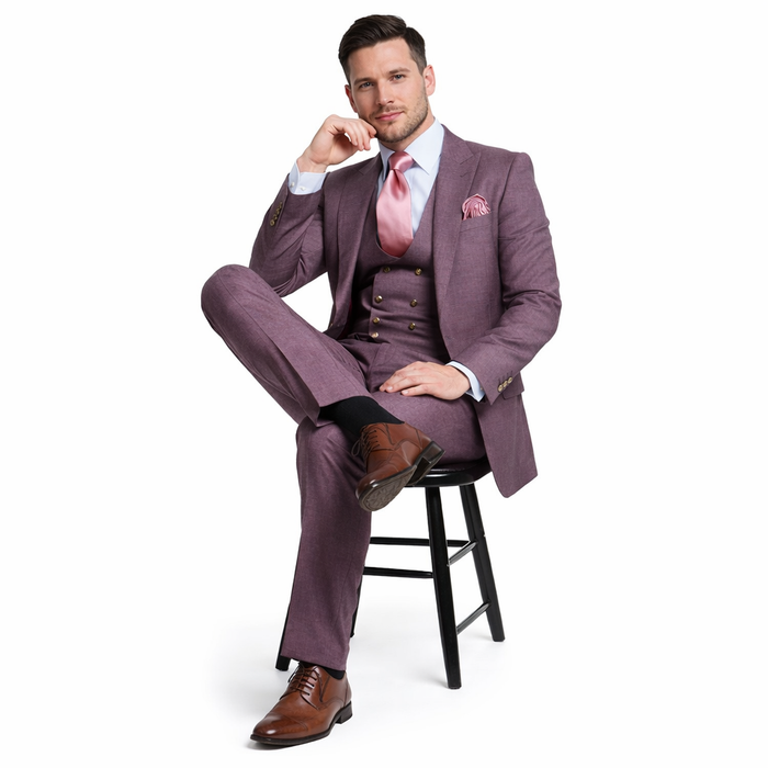 Orchid Plum 3-Piece Luxury Wedding Suit with Pink Accents by Rossiman