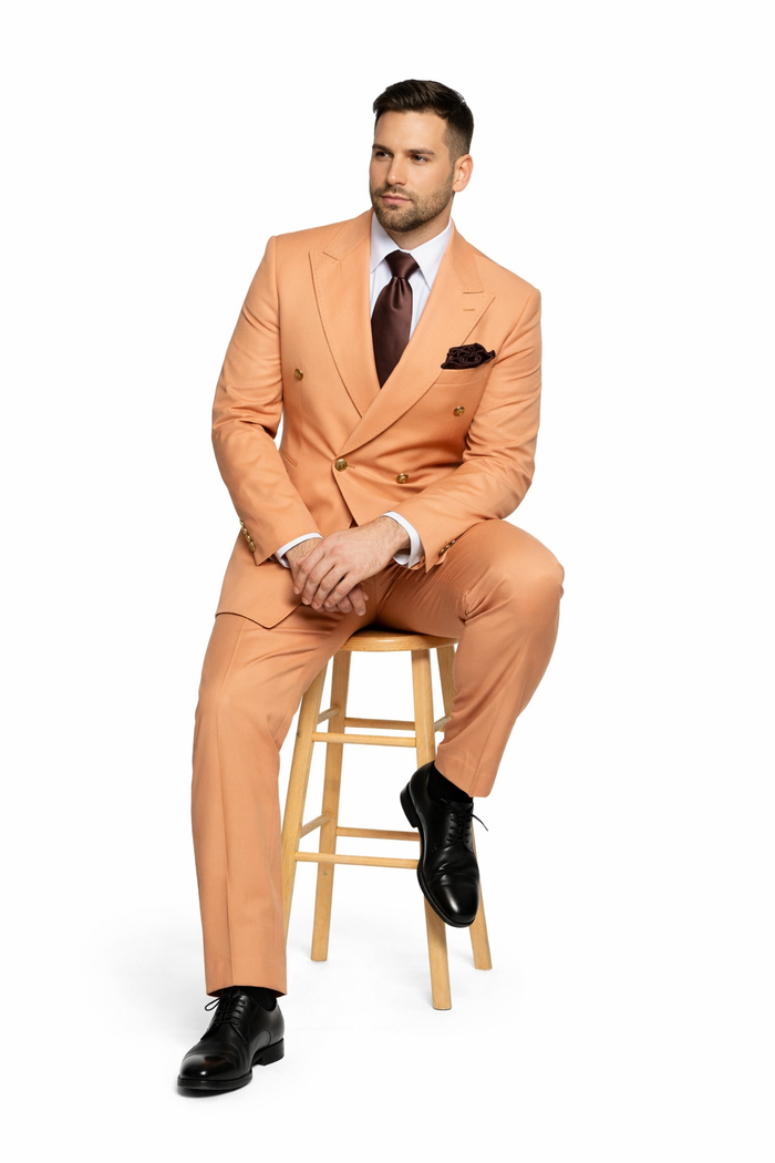 Peach Royale Double-Breasted 3-Piece Luxury Suit by Rossiman