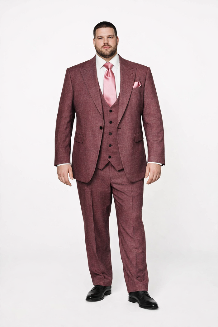 Ruby Wine 3-Piece Modern Elegant Wedding Suit with Blush