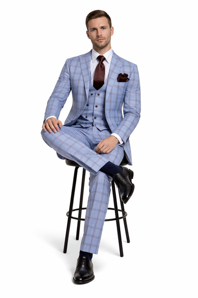 Sky Reflection Blue Windowpane 3-Piece Tailored Suit by Rossiman