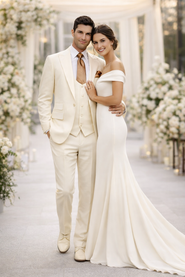 Rossiman Capri Ivory 3-Piece Wedding Suit