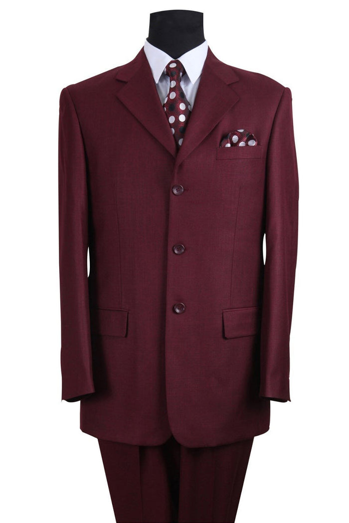Men’s Burgundy 3 Button Textured Suit, Classic Fit Formal Wedding Business Suit with Pleated Pants