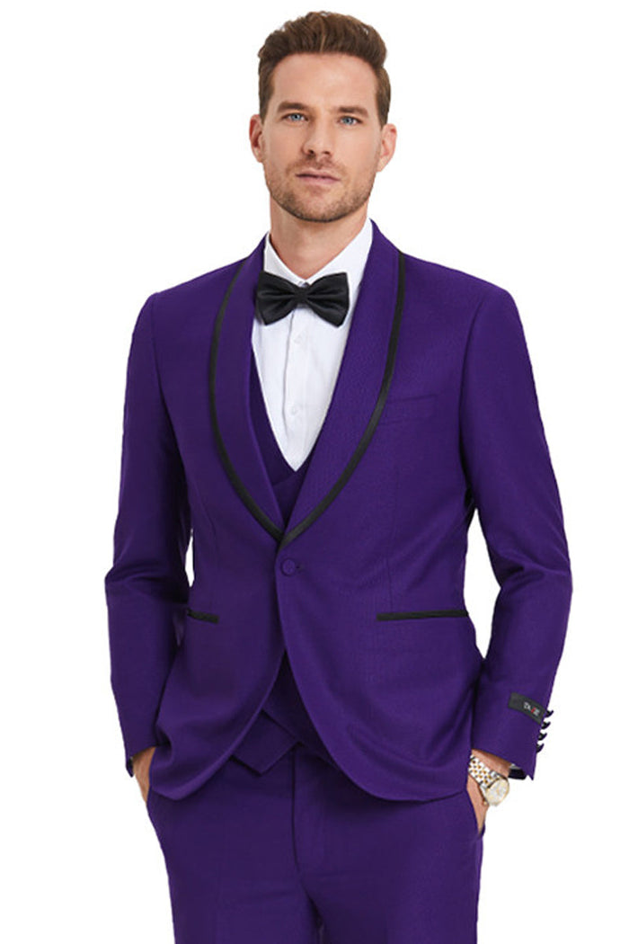 Men's Purple Birdseye Vest with Black Satin Trim