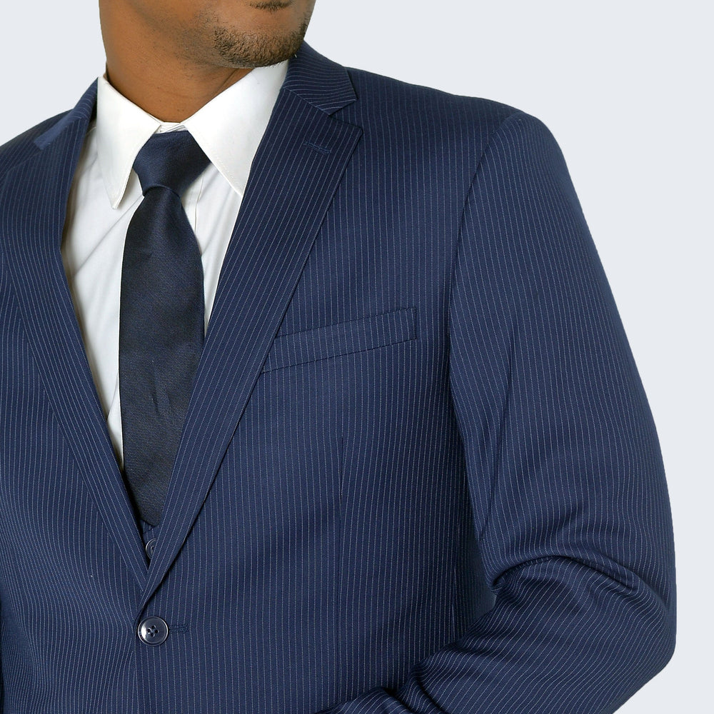 Dark Blue Pin Stripe Suit Three Piece Set - Wedding - Prom