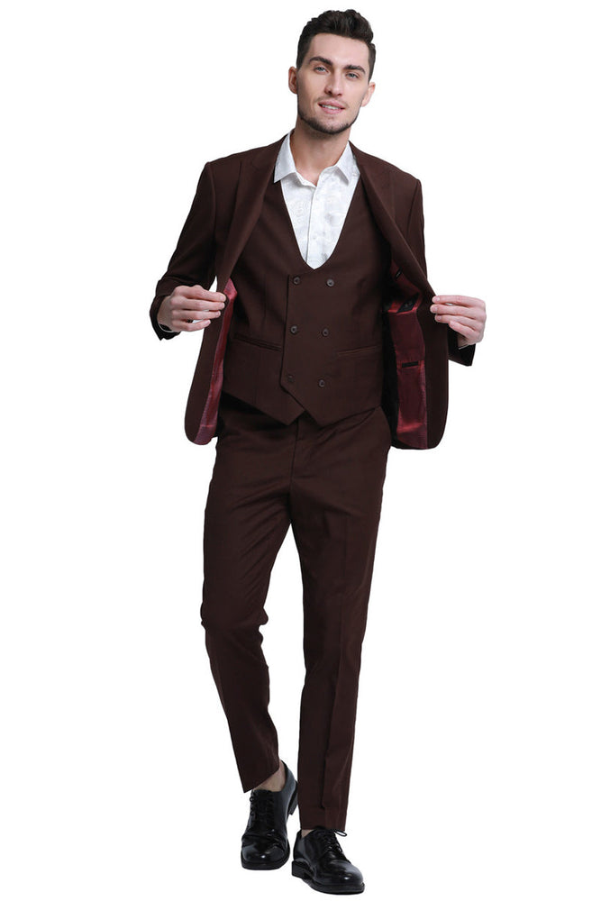 Men's Slim Fit Brown Double Breasted Vest for Weddings