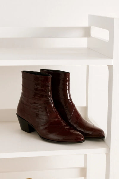 Los Altos Men’s Burgundy Genuine Eel Skin Leather Ankle Boots