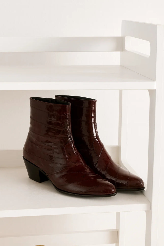 Los Altos Men’s Burgundy Genuine Eel Skin Leather Ankle Boots