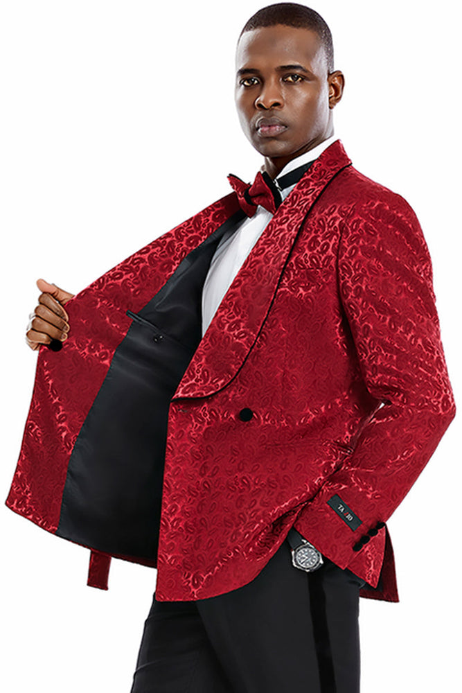 Men's Burgundy Paisley Smoking Jacket by Tazzio Suits