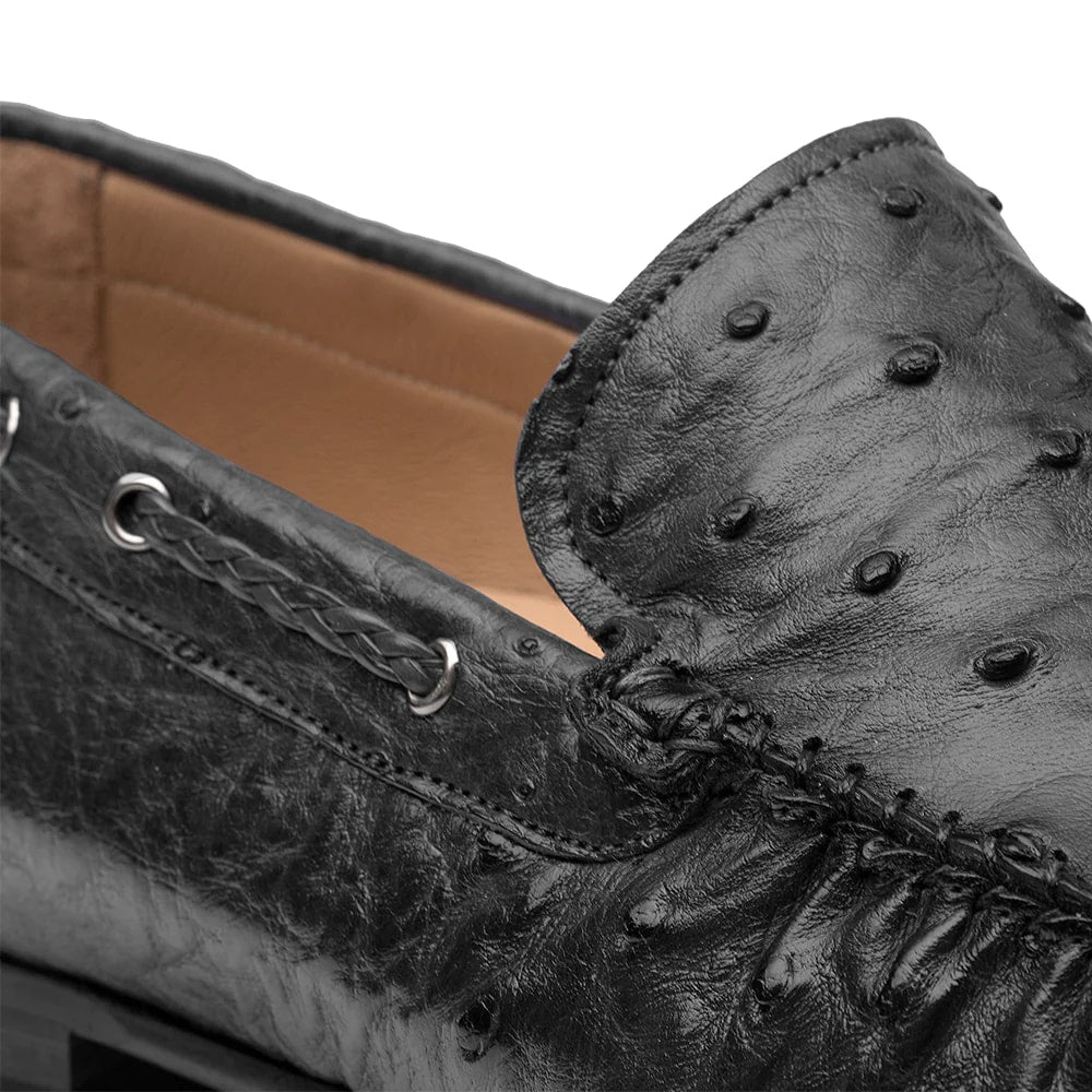 Mens Mezlan Rollini Ostrich Quill  Dress Shoe Loafer in Black