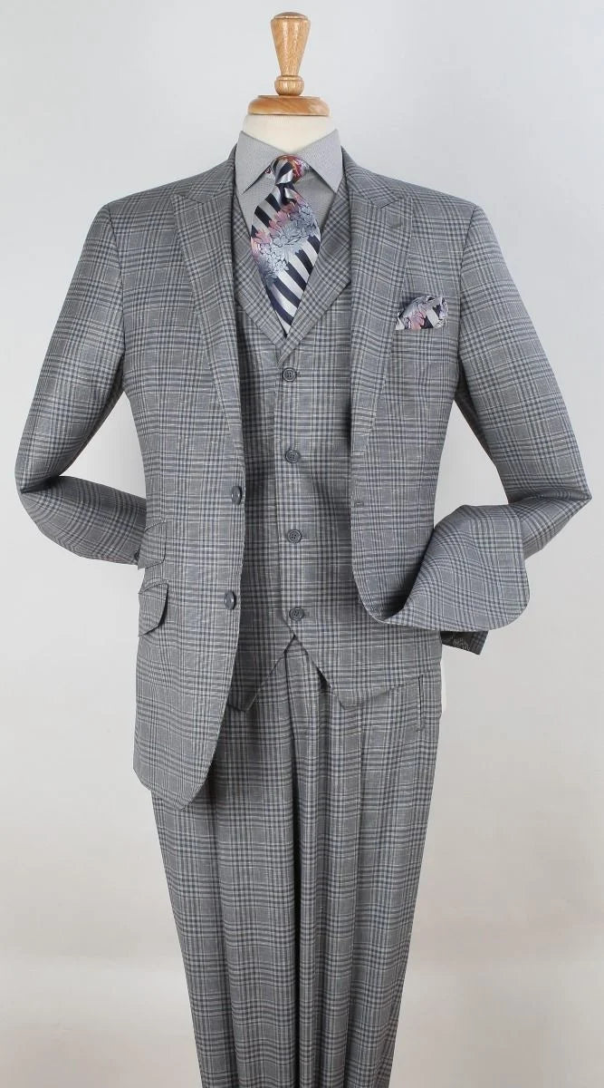 Apollo King Men's Outlet 3pc 100% Wool Suit Fashion Peak Lapel