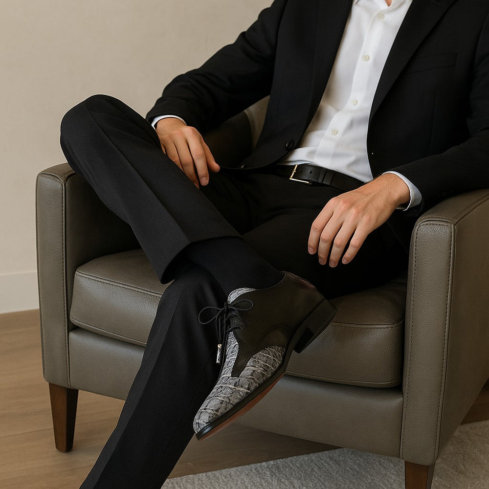 Marco Di Milano Anzio Newspaper Grey Alligator & Calfskin Derby