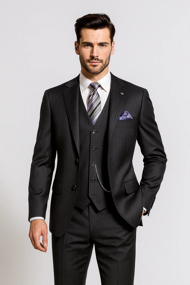 Black Pinstripe Modern Fit 3-Piece Suit
