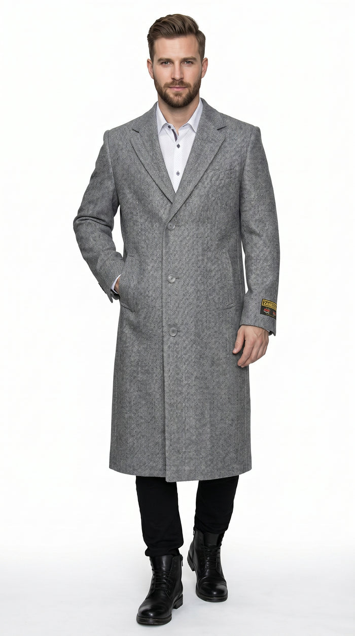 Men’s Light Grey Big and Tall Long Overcoat, Winter Dress Topcoat in 4XL 5XL 6XL