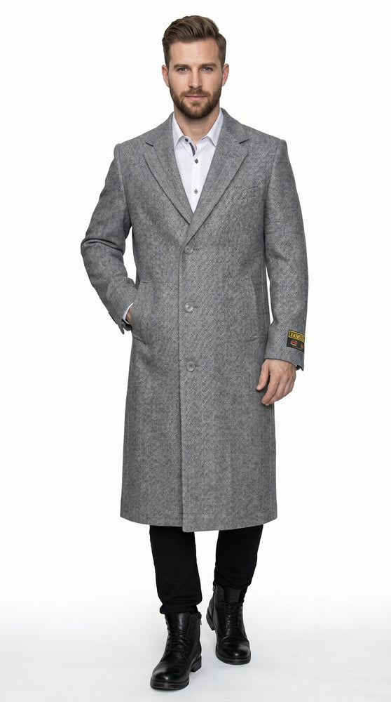 Men’s Light Grey Big and Tall Long Overcoat, Winter Dress Topcoat in 4XL 5XL 6XL