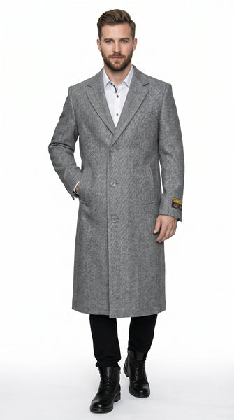 Men’s Light Grey Big and Tall Long Overcoat, Winter Dress Topcoat in 4XL 5XL 6XL