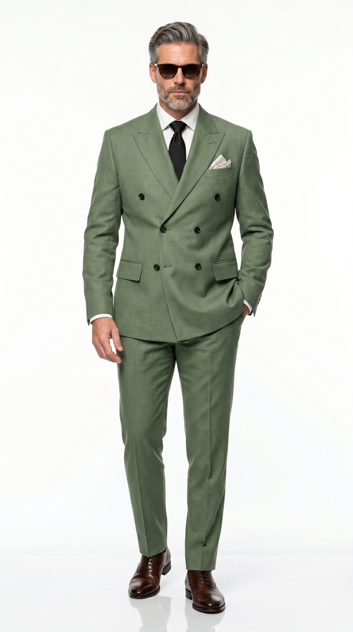 Men’s Sage Green Double Breasted Summer Suit, Lightweight Formal Wedding Dress Suit