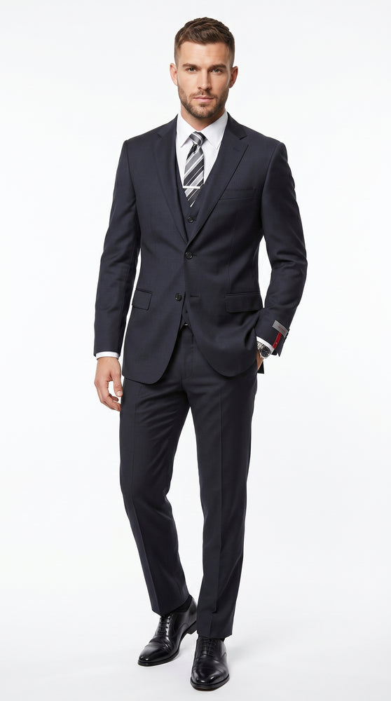 Men’s Black 3 Piece Vested Suit with 2 Button Jacket, Formal Wedding Business Suit