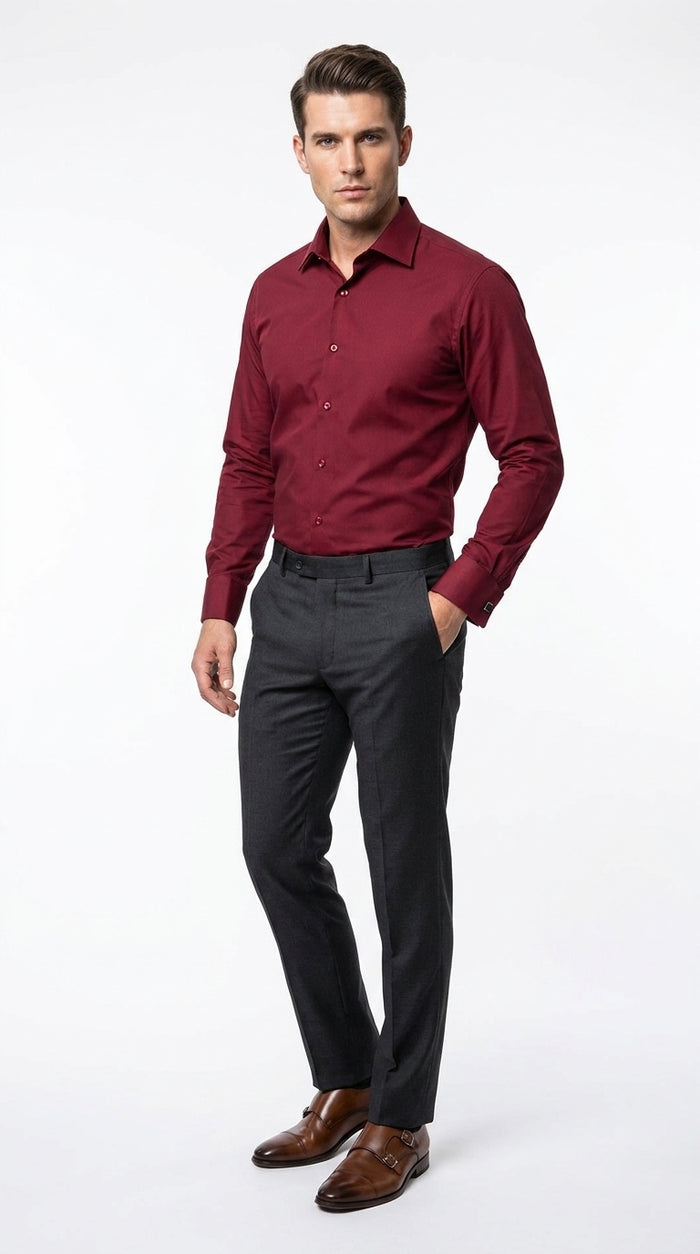 Men’s Wrinkle Free French Cuff Dress Shirt with Spread Collar, Formal Dress Shirt
