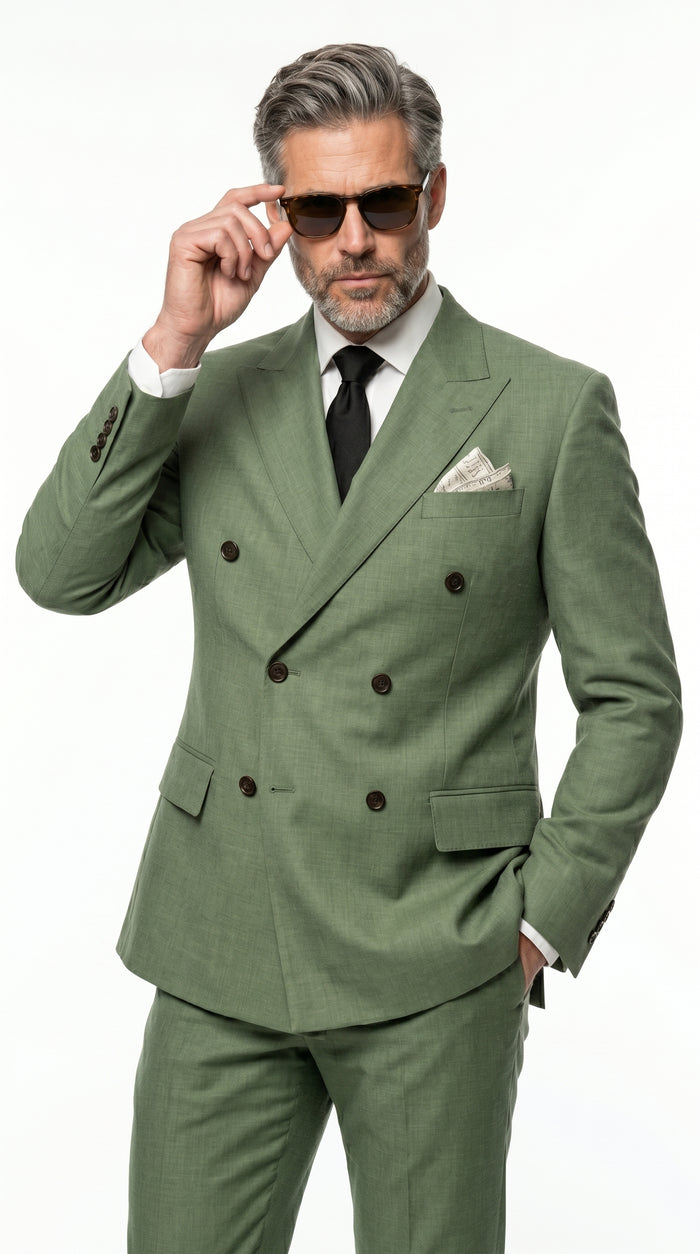 Men’s Sage Green Double Breasted Summer Suit, Lightweight Formal Wedding Dress Suit