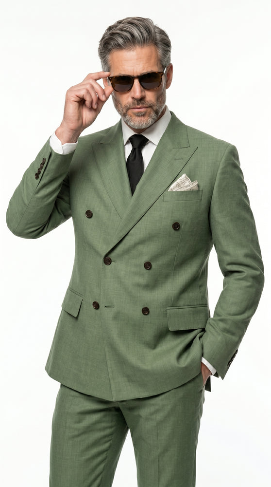 Men’s Sage Green Double Breasted Summer Suit, Lightweight Formal Wedding Dress Suit