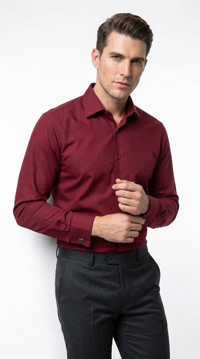 Men’s Wrinkle Free French Cuff Dress Shirt with Spread Collar, Formal Dress Shirt