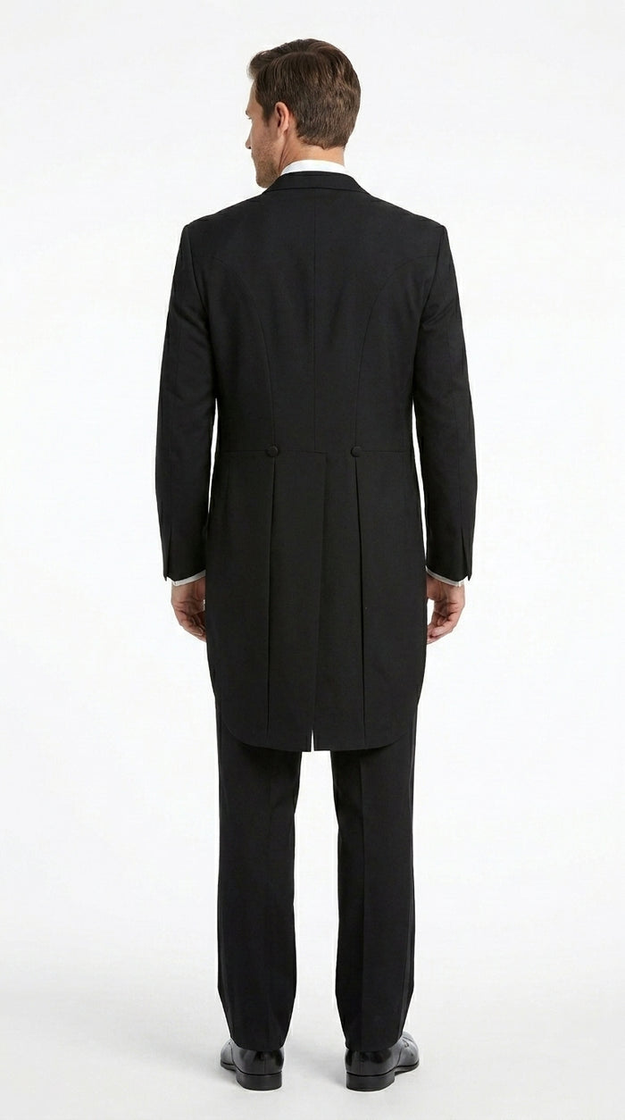 Men’s Black Tailcoat Tuxedo Jacket with Notch Collar, 6 Button Formal Tail Suit
