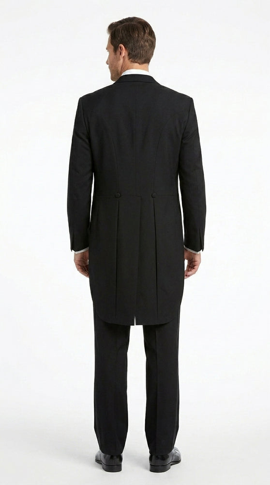 Men’s Black Tailcoat Tuxedo Jacket with Notch Collar, 6 Button Formal Tail Suit