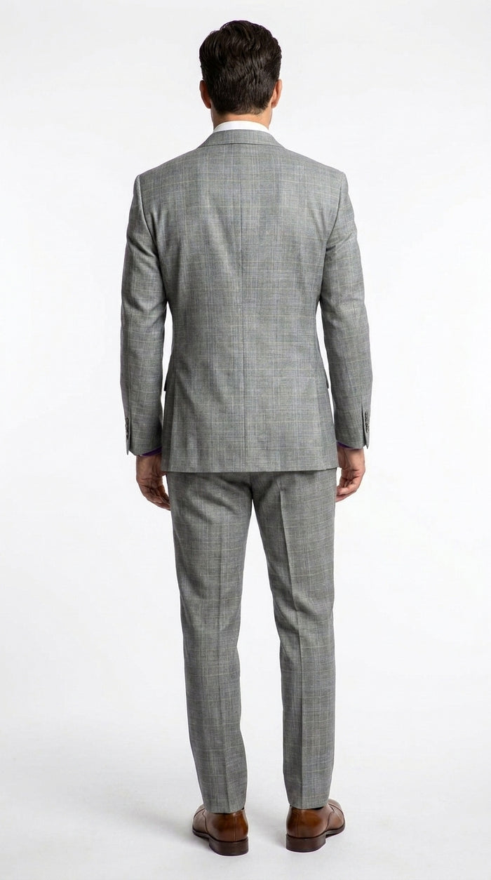 Men’s Grey Glen Plaid Double Breasted Suit, Executive Regular Fit Formal Business Wedding Suit Set