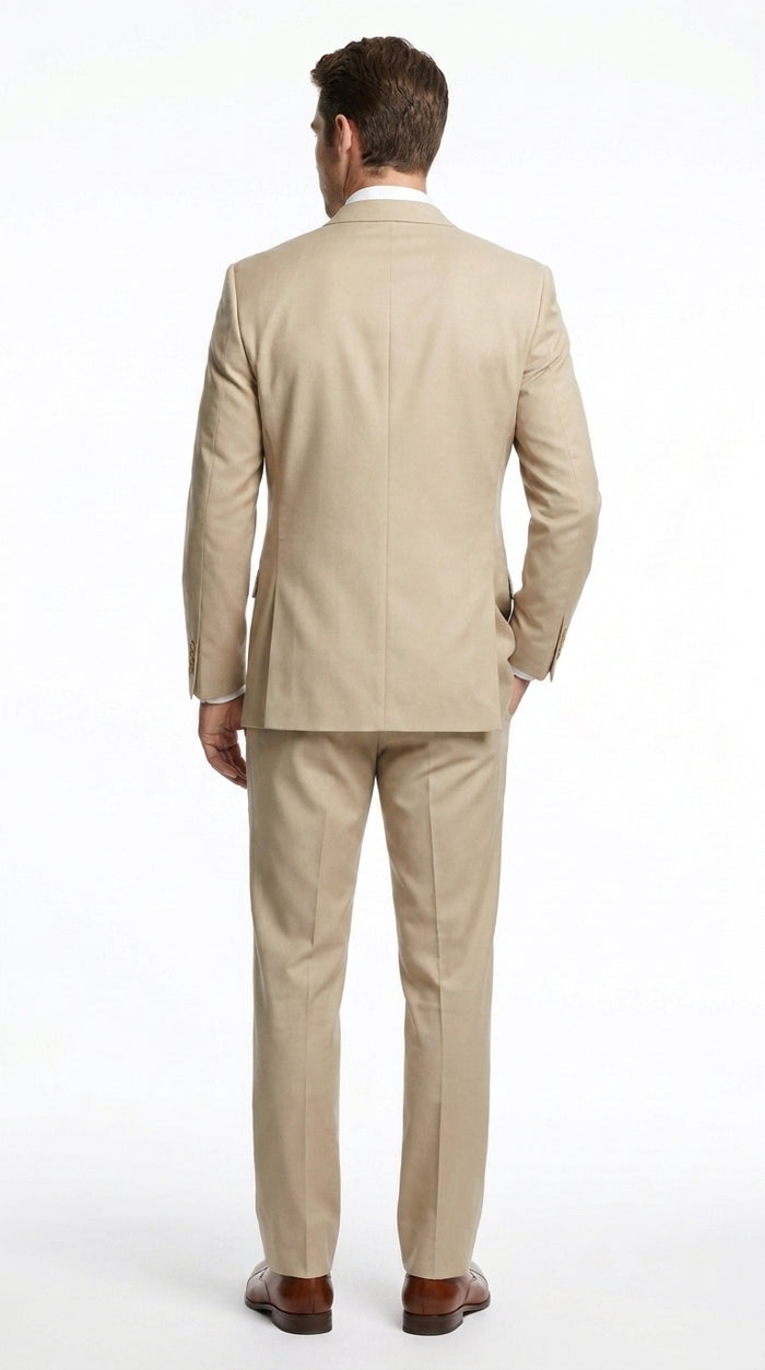 Men’s Tan Big and Tall Linen Suit – Lightweight Beach Wedding and Summer Formal Suit