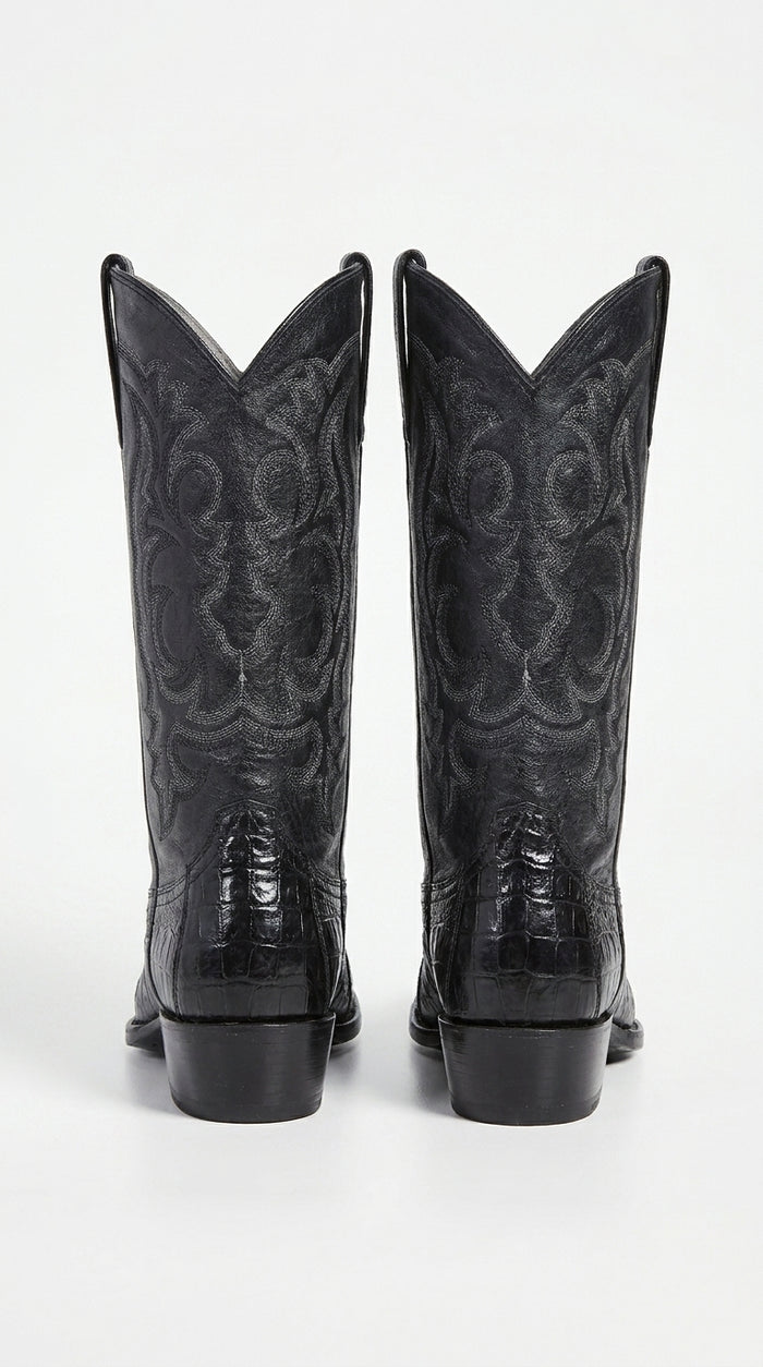 Los Altos Men’s Black Genuine Ostrich Leg Cowboy Boots – Snip Toe Western Dress Boots