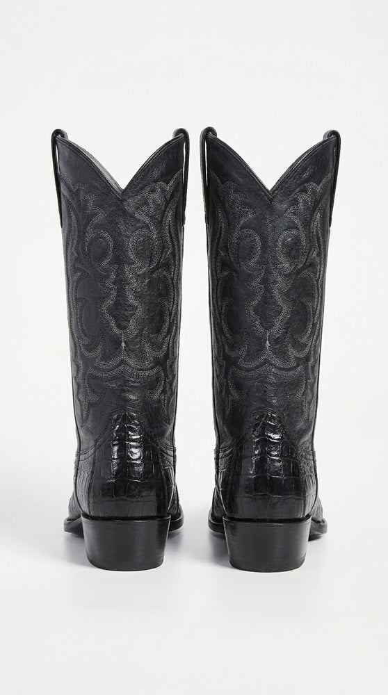Los Altos Men’s Black Genuine Ostrich Leg Cowboy Boots – Snip Toe Western Dress Boots