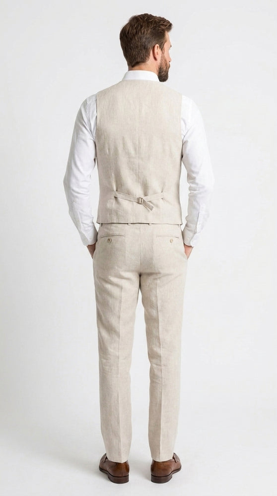 Men’s Ivory Linen Vest and Pants Set – 2-Piece Wedding, Beach and Summer Formal Outfit
