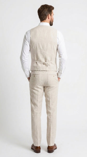Men’s Ivory Linen Vest and Pants Set – 2-Piece Wedding, Beach and Summer Formal Outfit