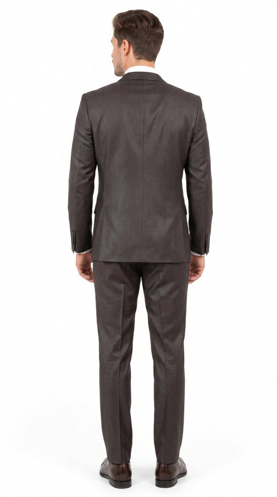 Men’s Dark Brown Shiny Sharkskin 2 Button Suit, Formal Wedding Business Dress Suit