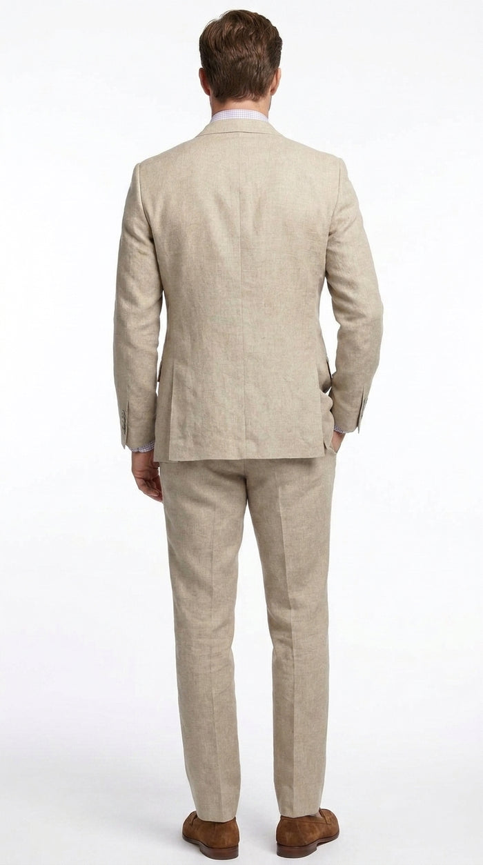 Men’s Beige Natural Big and Tall Linen Suit, Summer Wedding and Business Dress Suit