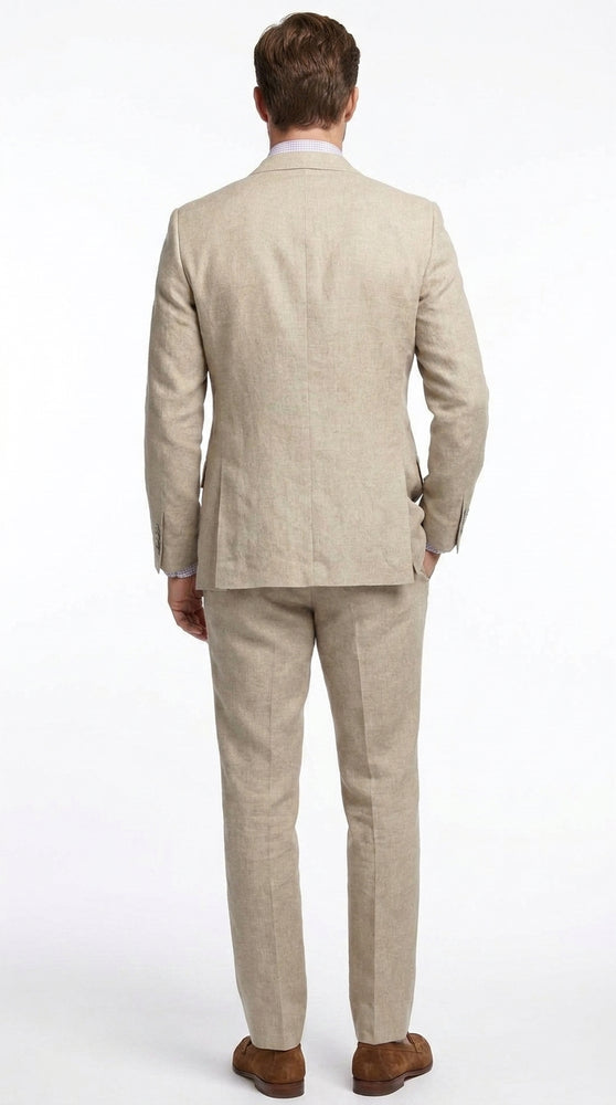 Men’s Beige Natural Big and Tall Linen Suit, Summer Wedding and Business Dress Suit