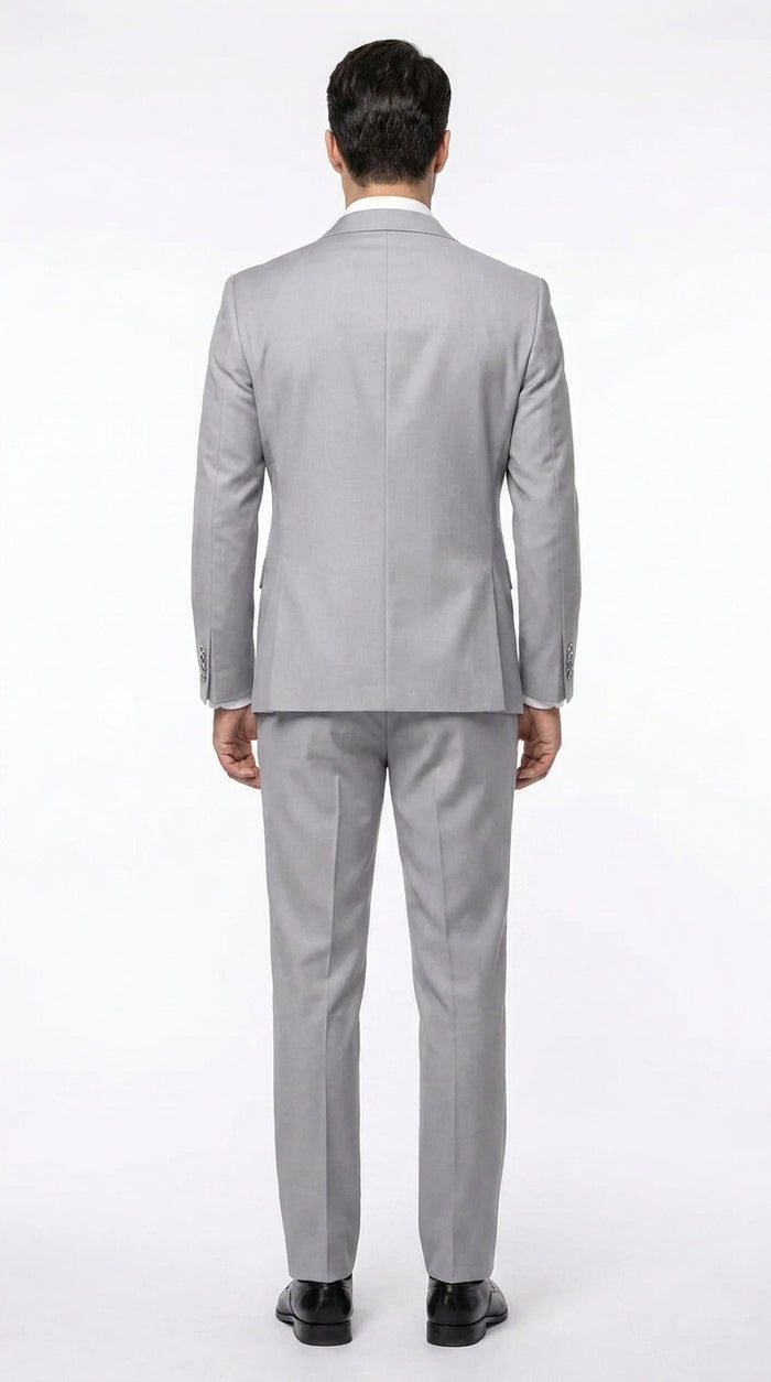 Rossi Man Men’s Silver Double-Breasted Suit – Modern Fit Wedding, Prom and Formal 2-Piece Suit