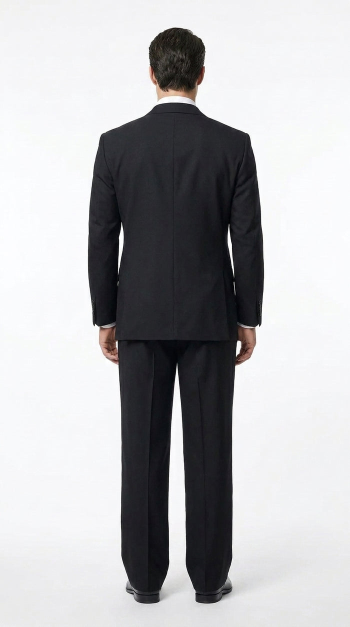 Tiglio Men’s Black Double Breasted Wool Suit, Super 150s Italian Fabric Wide Leg Vested Suit