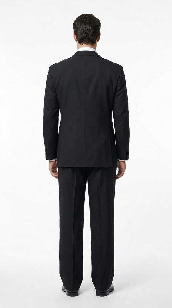 Tiglio Men’s Black Double Breasted Wool Suit, Super 150s Italian Fabric Wide Leg Vested Suit