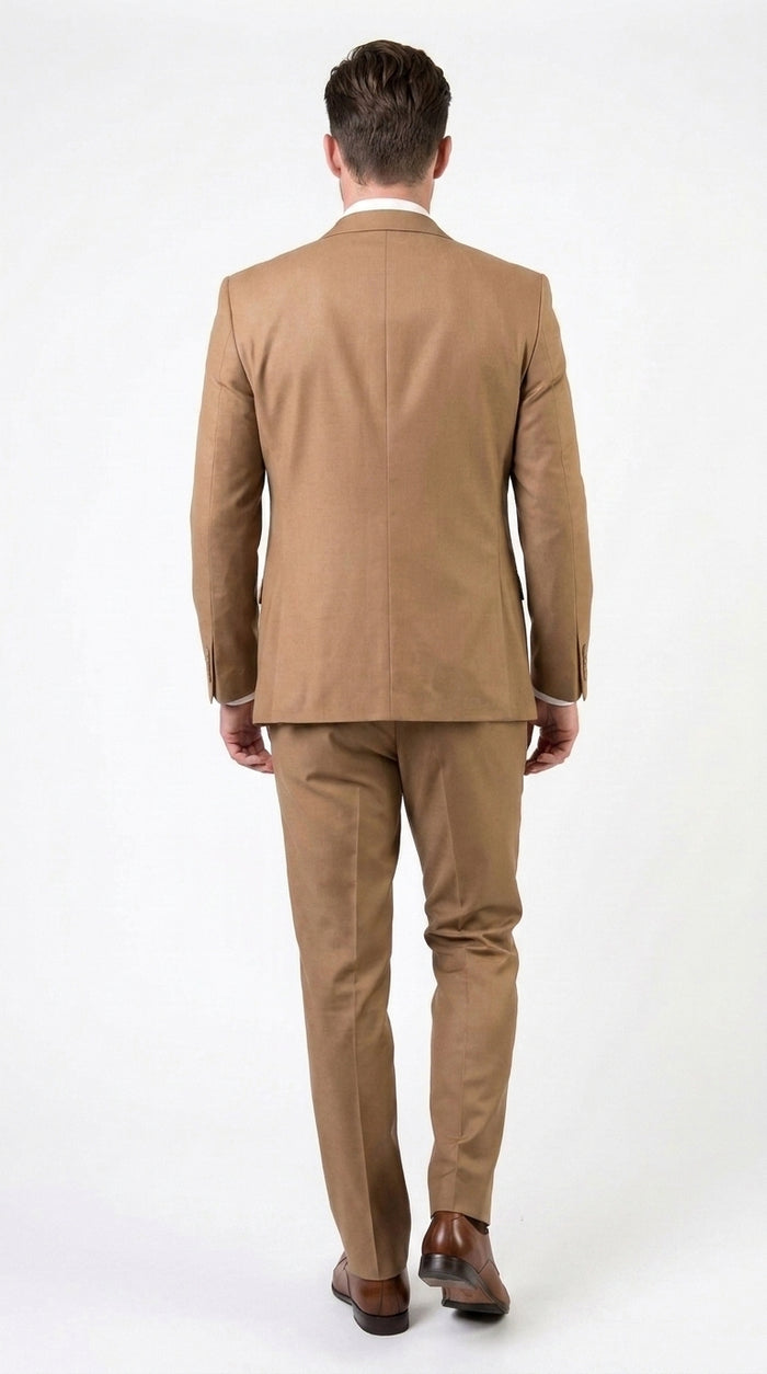 Men’s Camel Vested Suit, 3 Piece Formal Wedding Business Dress Suit