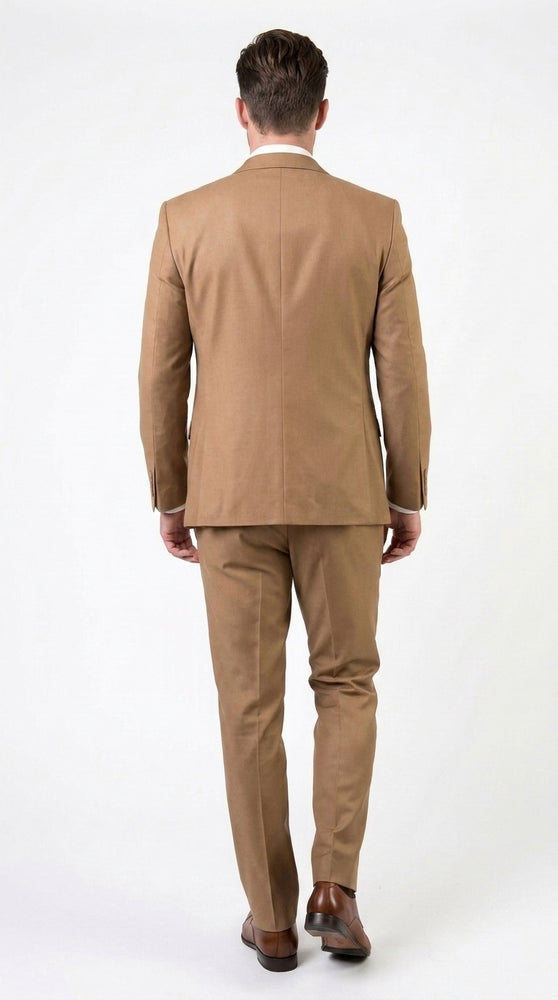 Men’s Camel Vested Suit, 3 Piece Formal Wedding Business Dress Suit