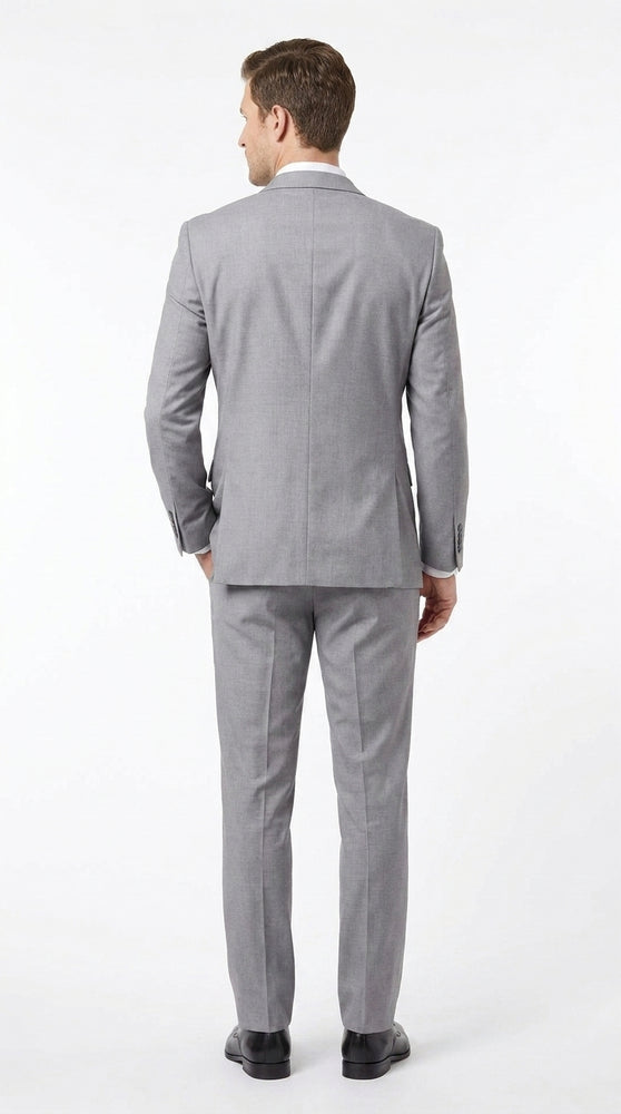 Men’s Silver Grey 2 Button Suit, Solid Light Grey Formal Wedding Business Dress Suit