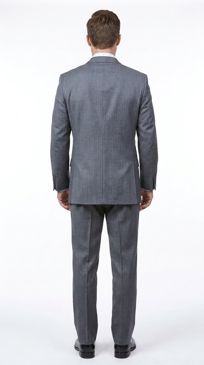 Men’s Grey Pinstripe 2 Button Suit, 2 Piece Business Wedding Formal Dress Suit