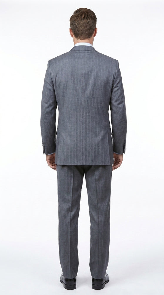 Men’s Grey Pinstripe 2 Button Suit, 2 Piece Business Wedding Formal Dress Suit