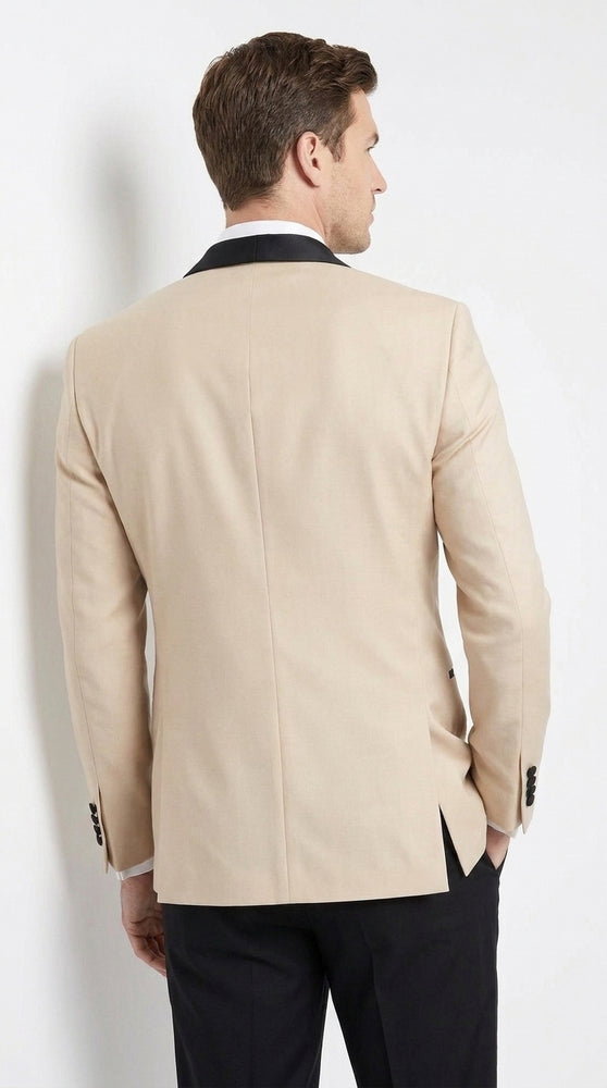 Men’s Champagne Light Tan Tuxedo Jacket with Black Shawl Lapel, One Button Formal Dinner Blazer